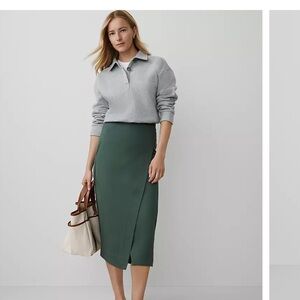 Ann Taylor Green Midi Pencil Skirt with Slit